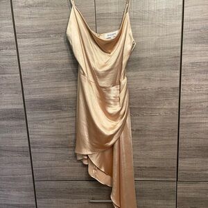 Elliatt Champagne Satin Asymmetrical Draped Slip Dress